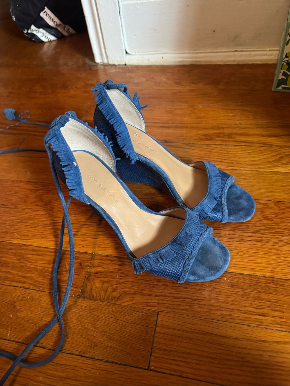 Banana Republic Blue Fringed Suede Open-Toe Heels